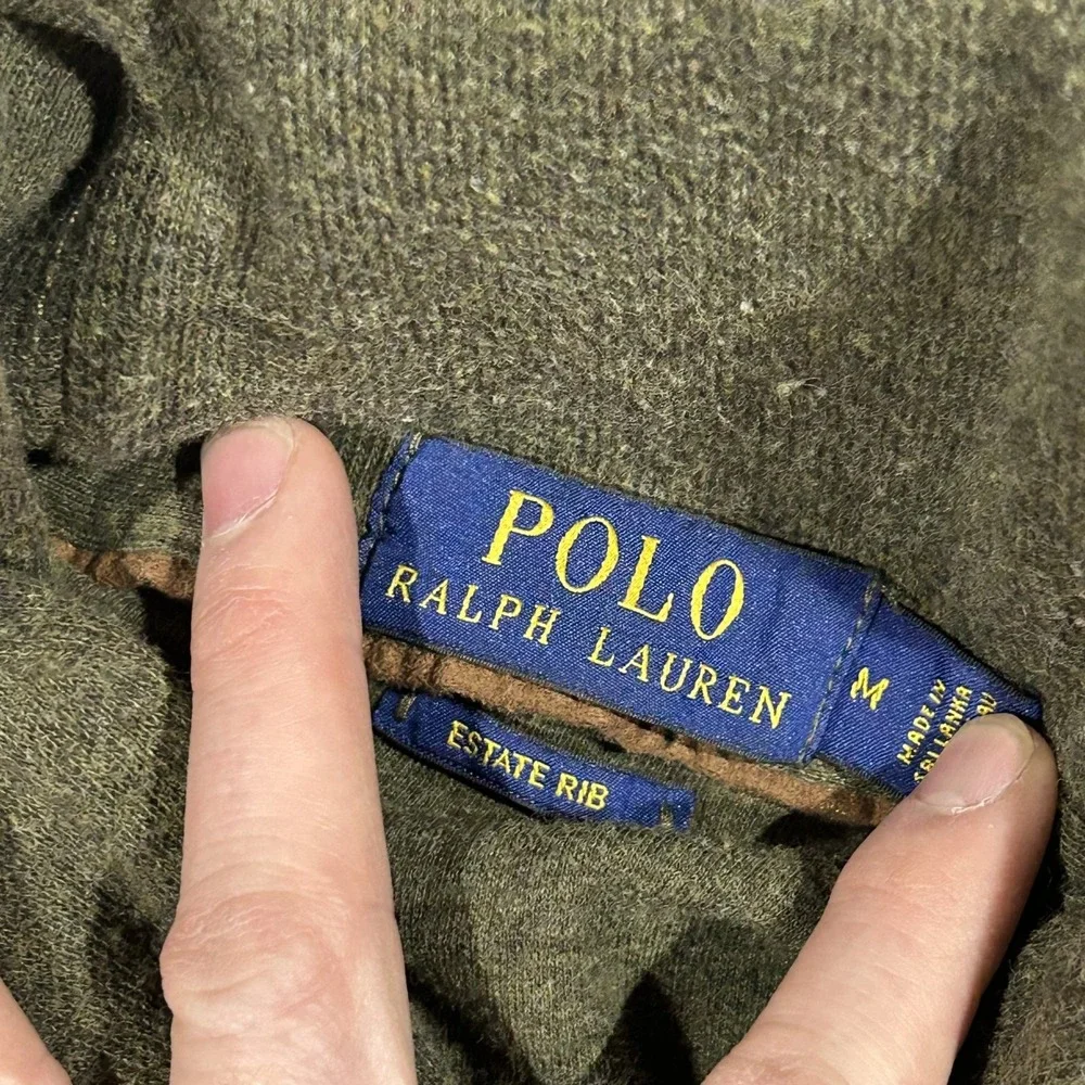Polo Ralph Lauren Sweater Mens Medium Green Knit Shawl Neck Preppy Pullover#2881